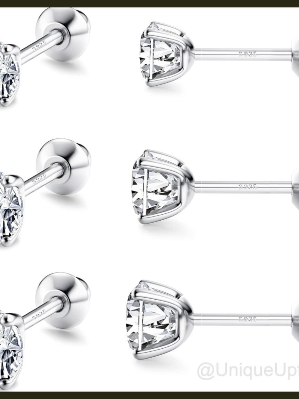Hypoallergenic Sterling Silver Stud Earrings with Screw Back and Gold Plating
